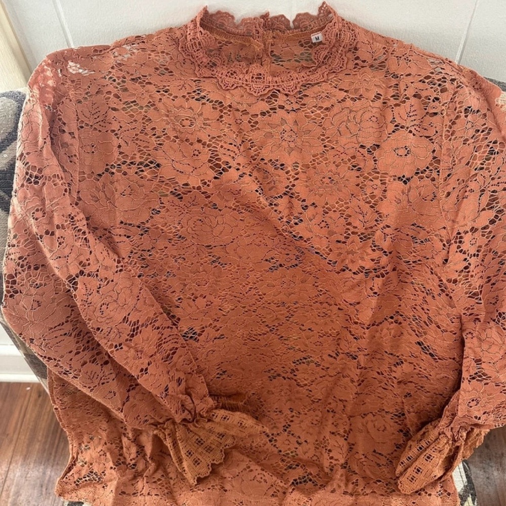 Elegant Lace Long Sleeve Top in Rust